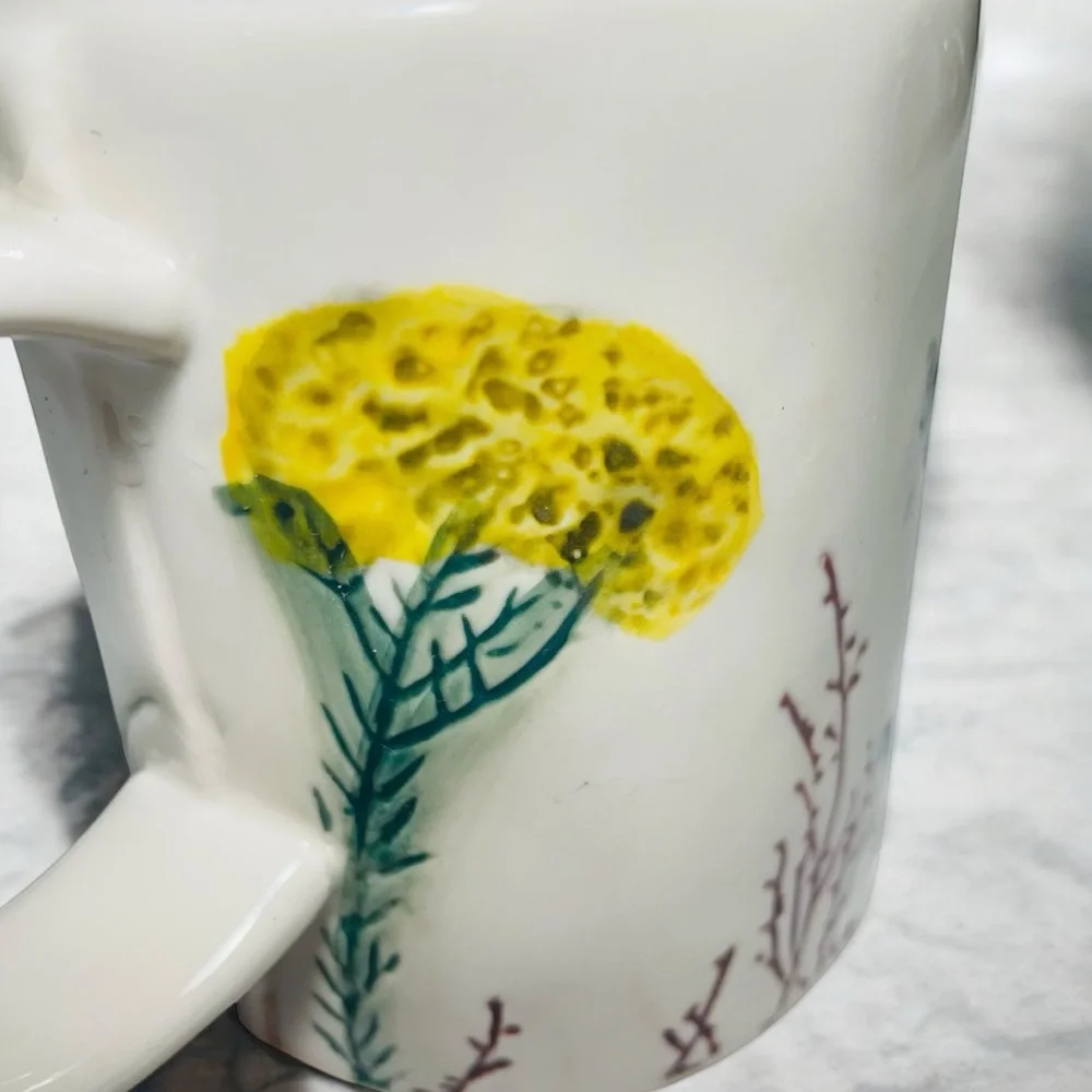 Floral Anthropologie Dagney Botanical Coffee Tea Stoneware Mug - White